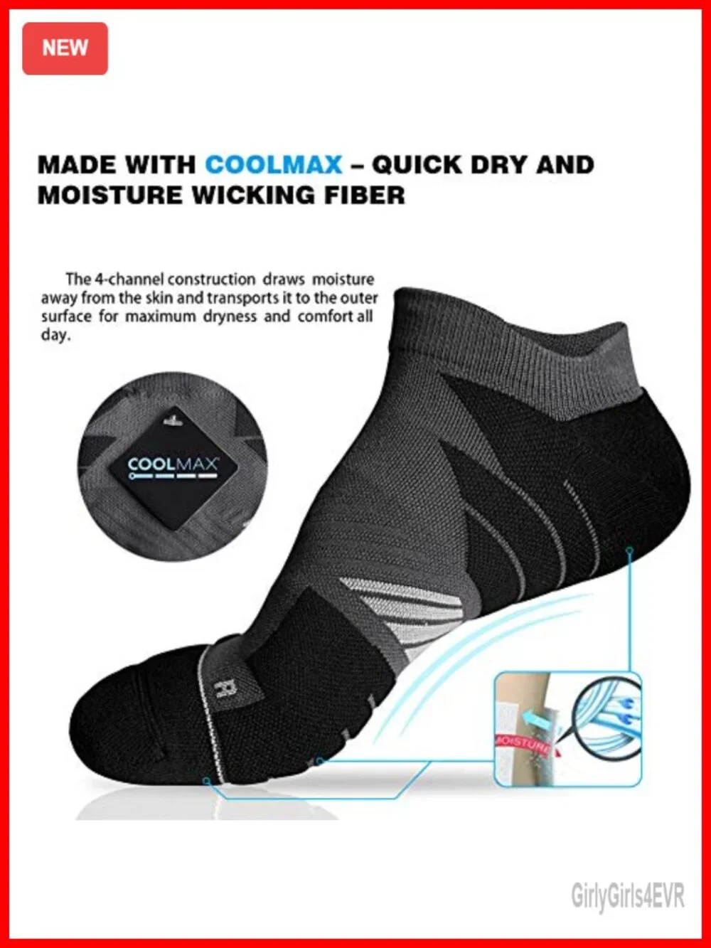 Coolmax No Show Athletic Running Socks Cushioned Arch Support